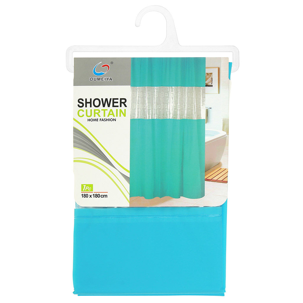 Штора для ванной EVA 180х180см ЗD окно голубой, 12 колец, в пакете (Китай)