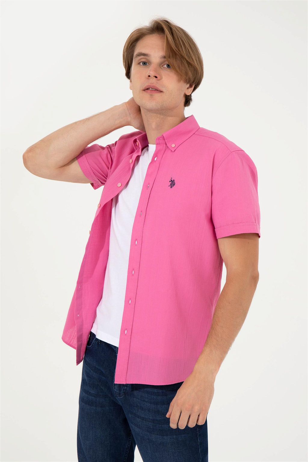 U. S. Polo Assn Мужская розовая рубашка с коротким рукавом - U.s. polo assn фото 7