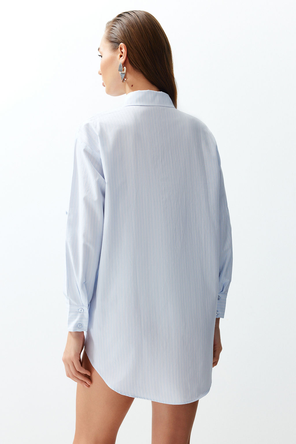 Plaj Giyim Cizgili Dokuma Maxi Gomlek TBESS22GO0664