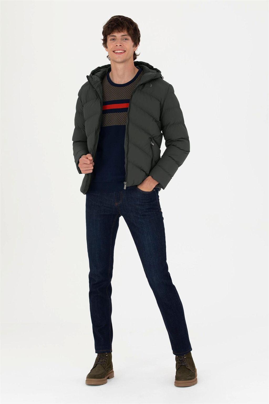 Мужская кожаная куртка цвета хаки Неожиданная скидка в корзине - U.s. polo assn фото 4
