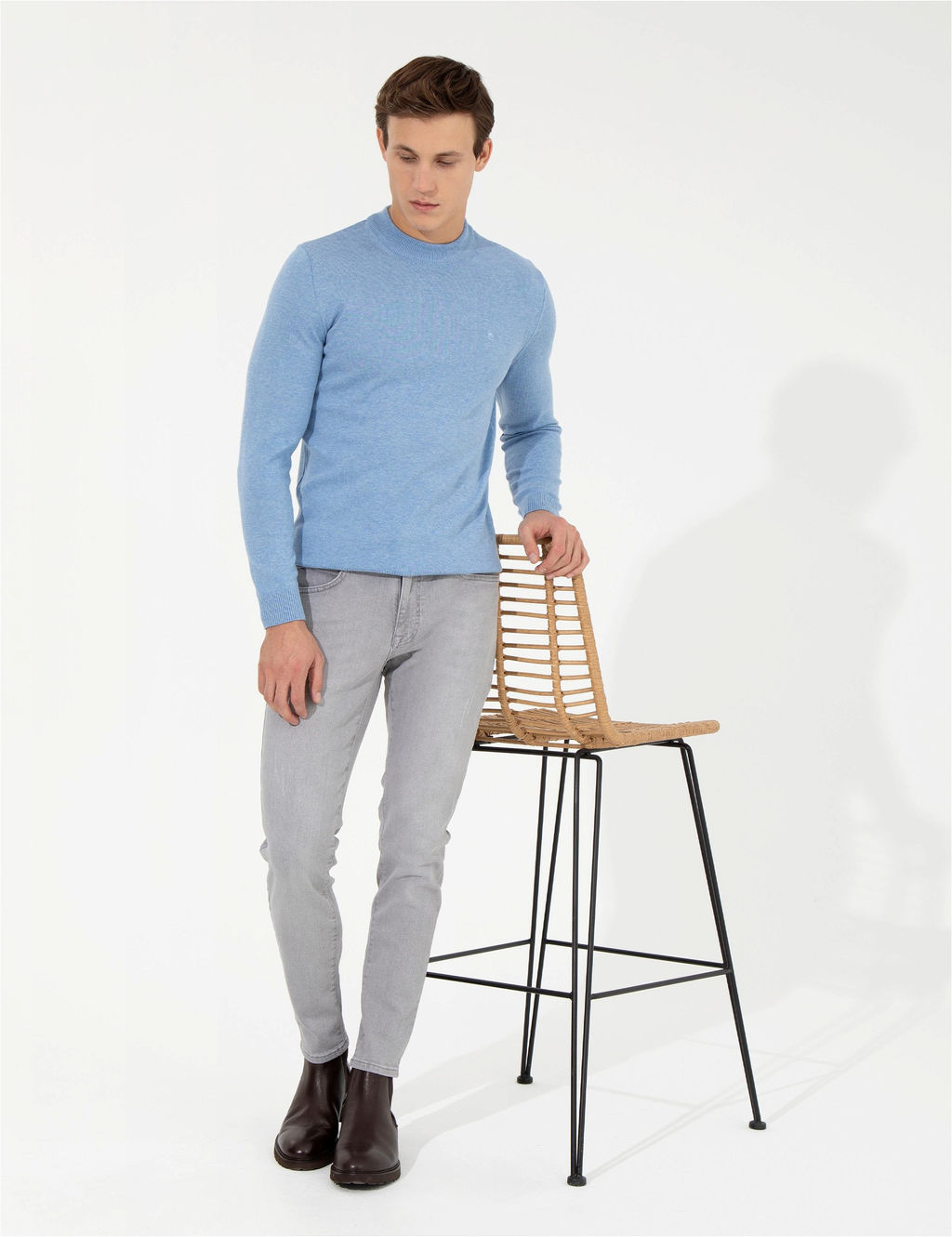 Mavi Melanj Slim Fit Yar_m Bal_k__ Yaka Basic Triko Kazak - Pierre cardin фото 4