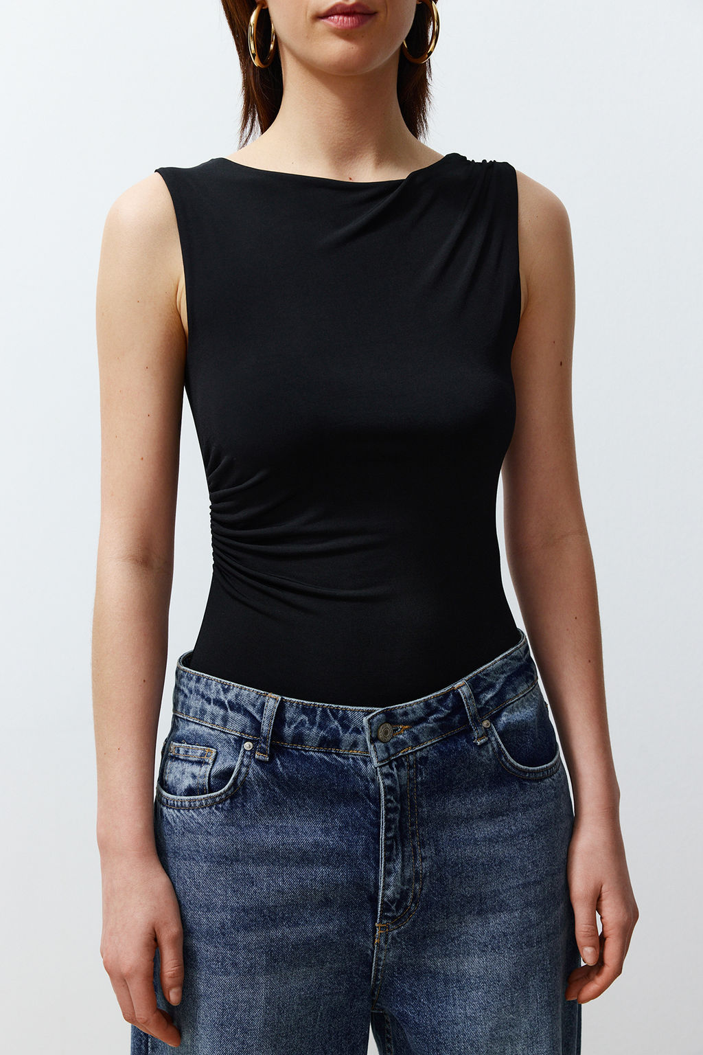 Siyah Buzgu Detayl? Kay?k Yaka Esnek C?tc?tl? Orme Body TWOSS24BD00020