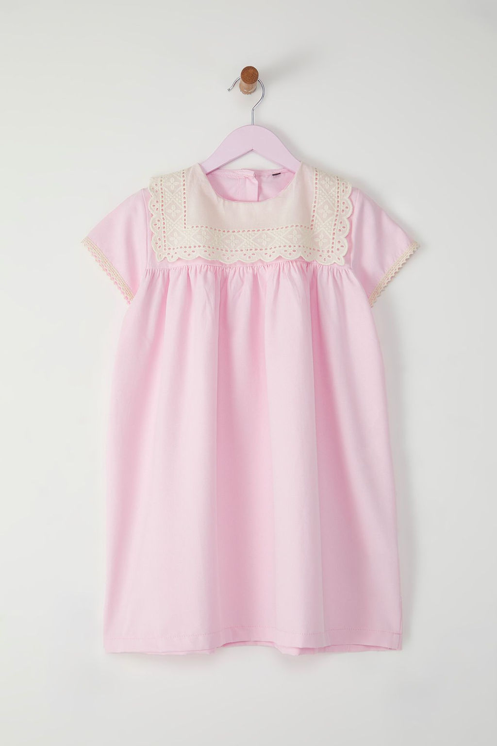 Pembe K?z Cocuk Pamuklu Brode Detayl? K?sa Kol Mini Orme Elbise TKDSS25EL00020