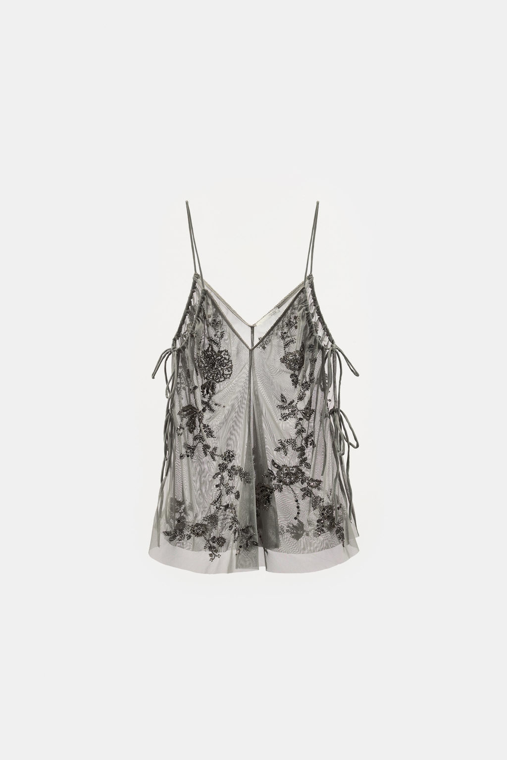 TOP BORDADOS LENTEJUELAS / Gris claro - Zara фото 8