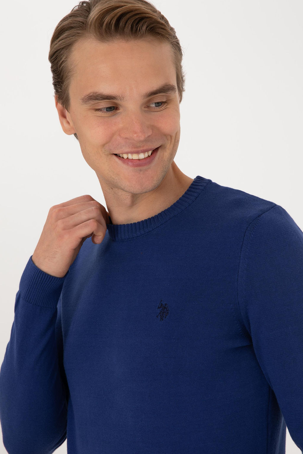Erkek Slim Fit Bisiklet Yaka _ndigo Basic Kazak - U.s. polo assn фото 2