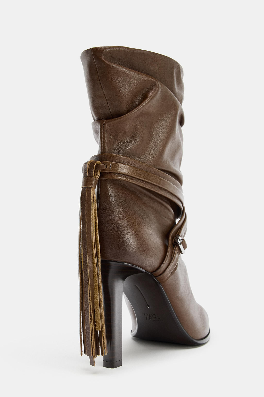 LEATHER ANKLE BOOTS WITH FRINGING - Zara фото 5