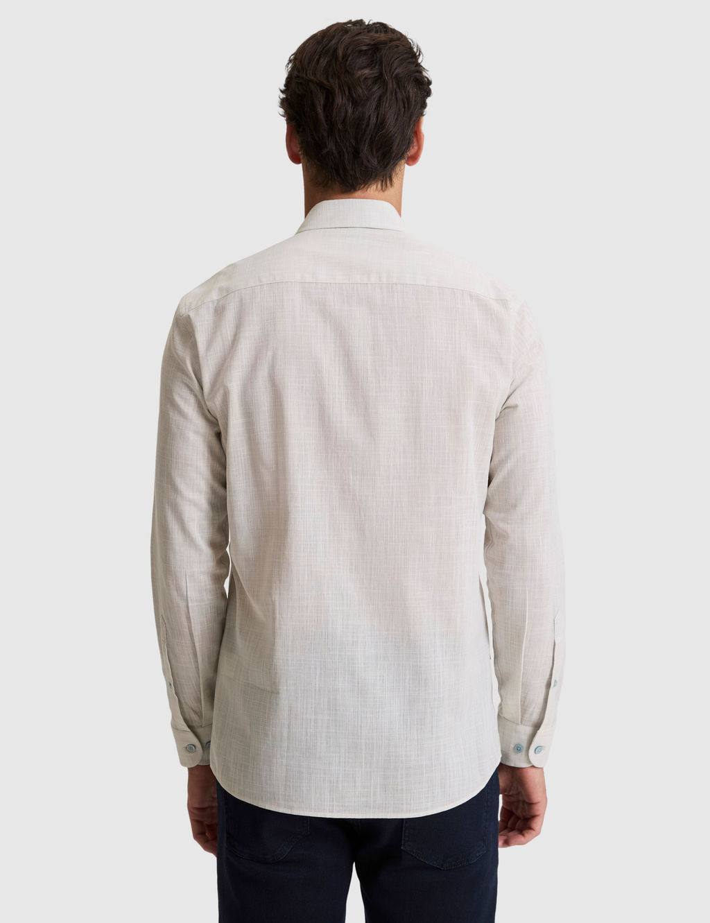 _a_la %100 Pamuk Keten G_r_n_ml_ Slim Fit Uzun Kollu G_mlek