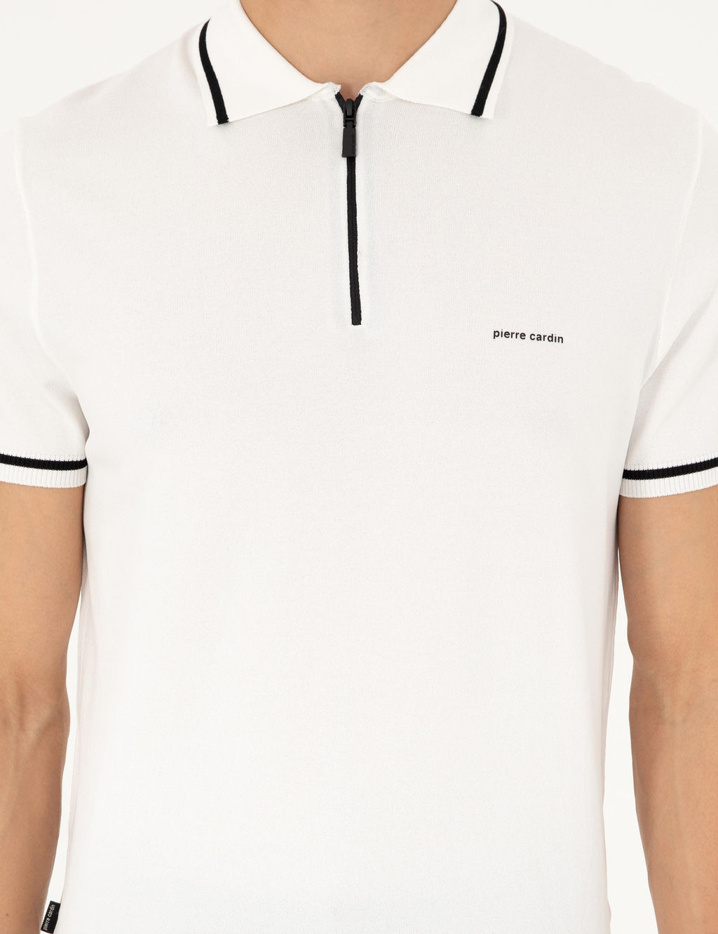 Ekru Slim Fit Fermuarl_ Polo Yaka Y_n Kar___ml_ Triko Ti__rt - Pierre cardin фото 6