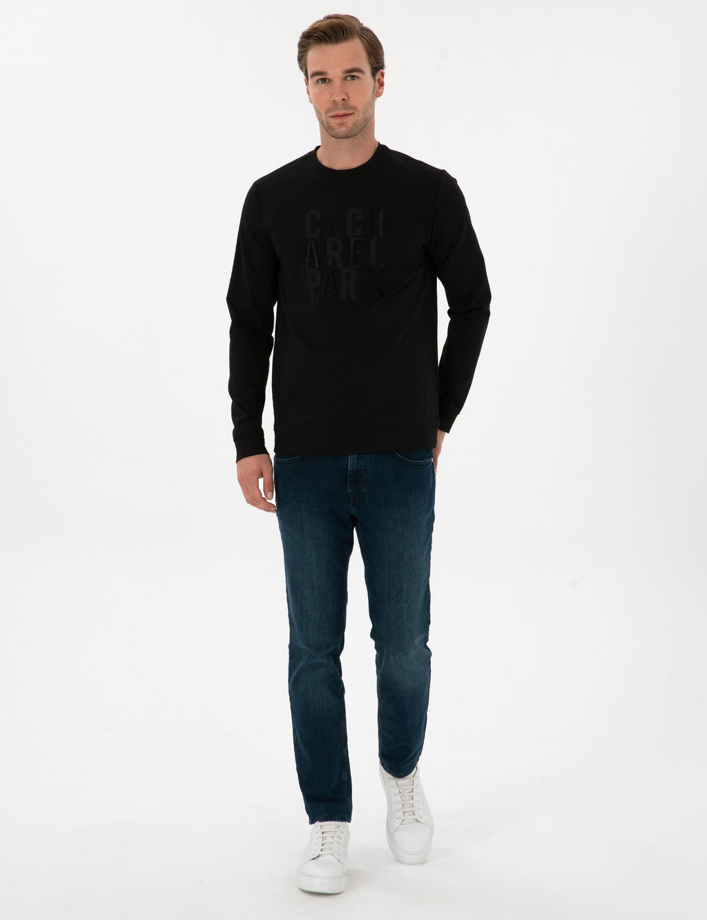 Siyah Regular Fit Bisiklet Yaka Sweatshirt - Cacharel фото 4