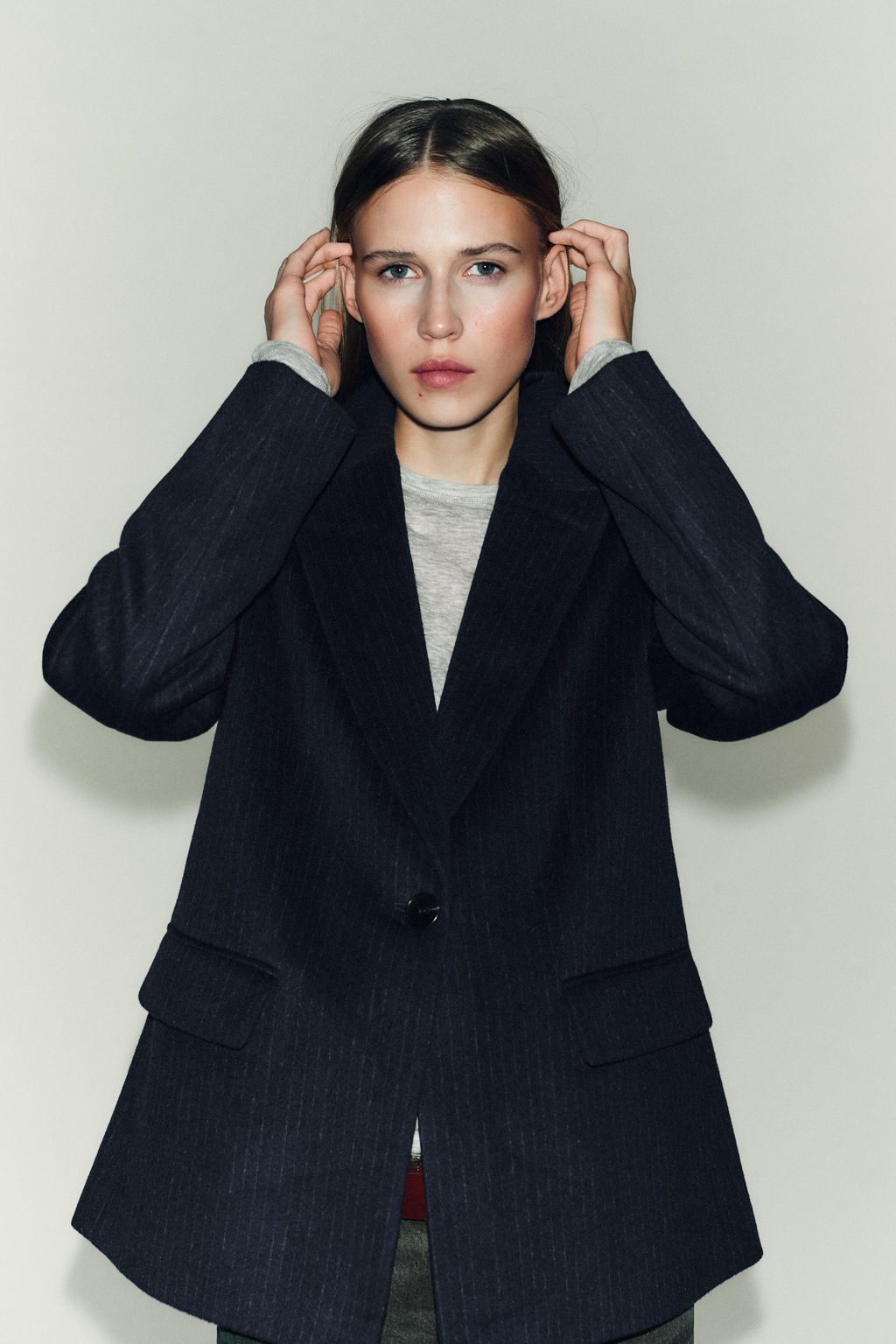 WOOL BLEND PINSTRIPE BLAZER