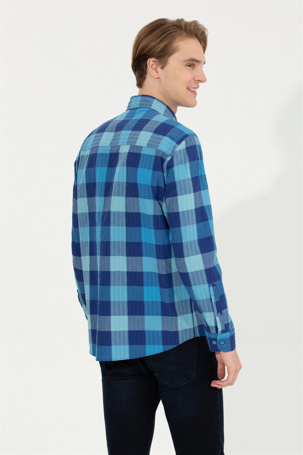 Мужская кобальтово-синяя рубашка с длинным рукавом - U.s. polo assn фото 5