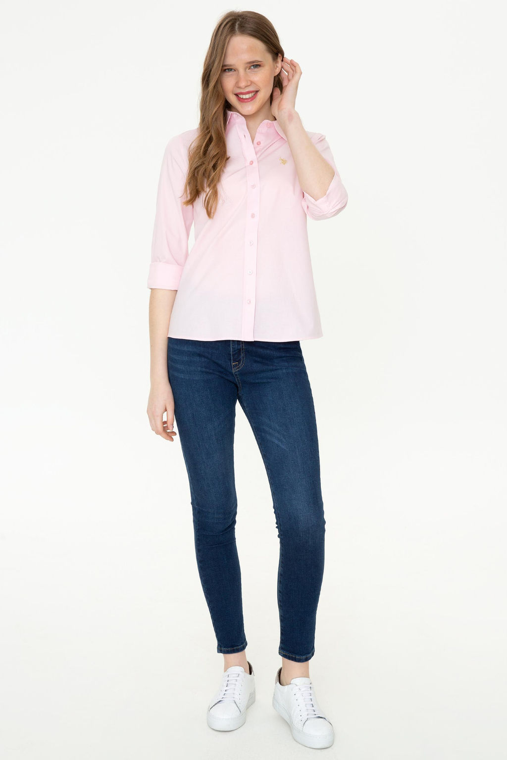 Женская базовая рубашка пудрового цвета с длинным рукавом Неожиданная скидка в корзине - U.s. polo assn фото 4