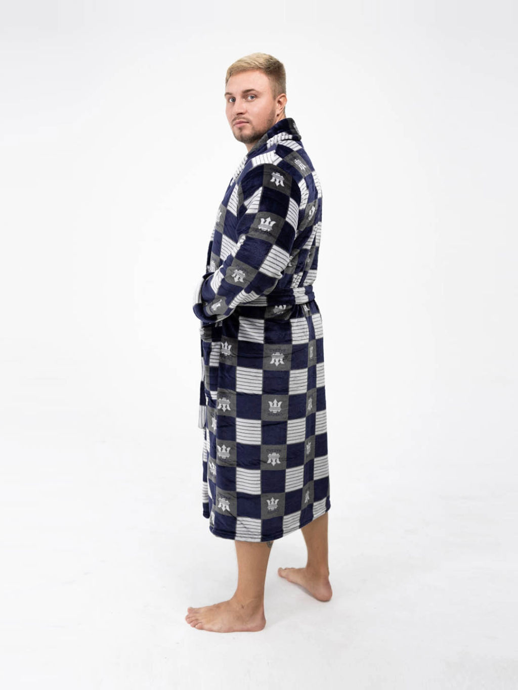 Халат мужской, цвет синий серый