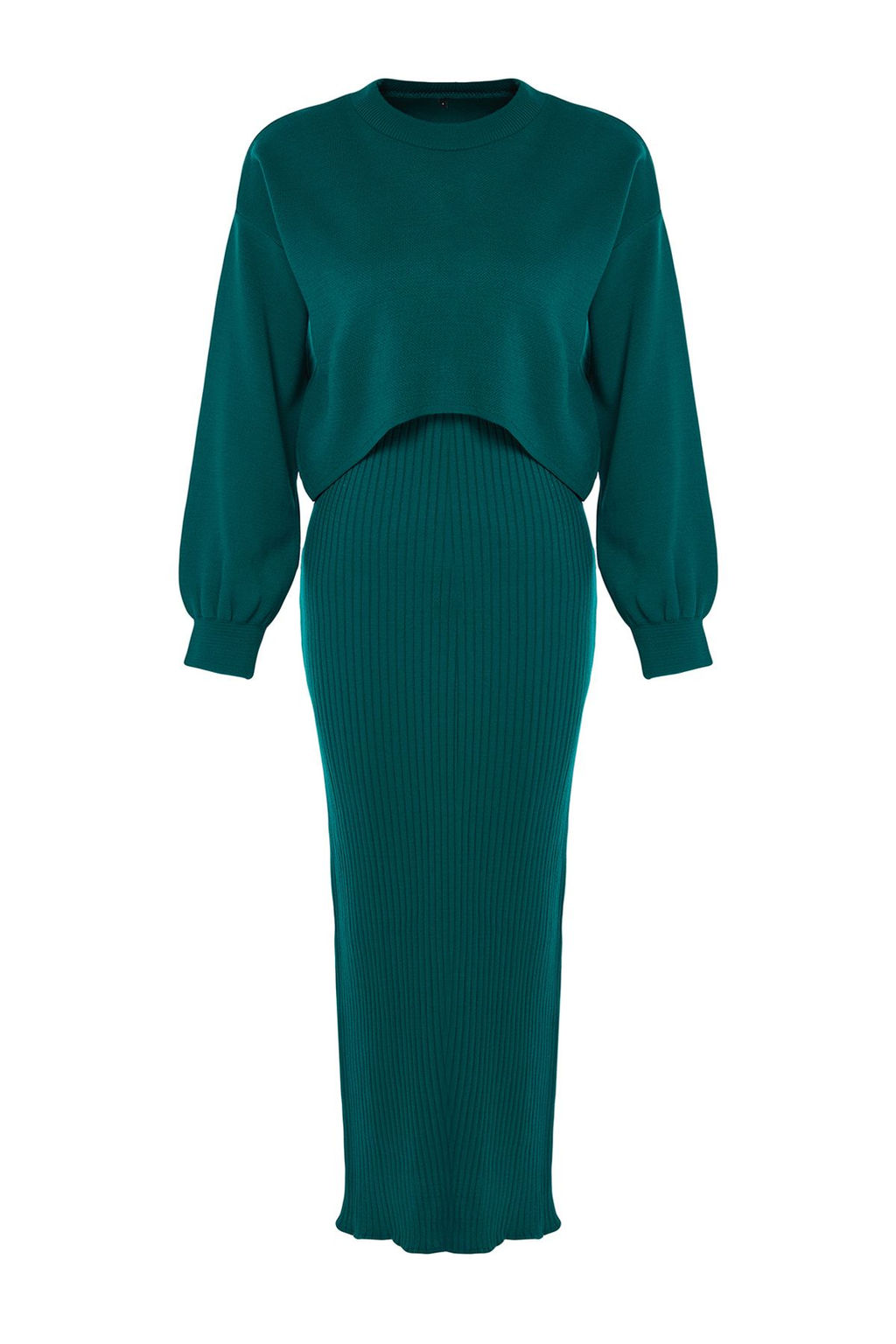 Yesil Midi Triko Uzun Kazak-Elbise Tak?m TWOAW25EL00060