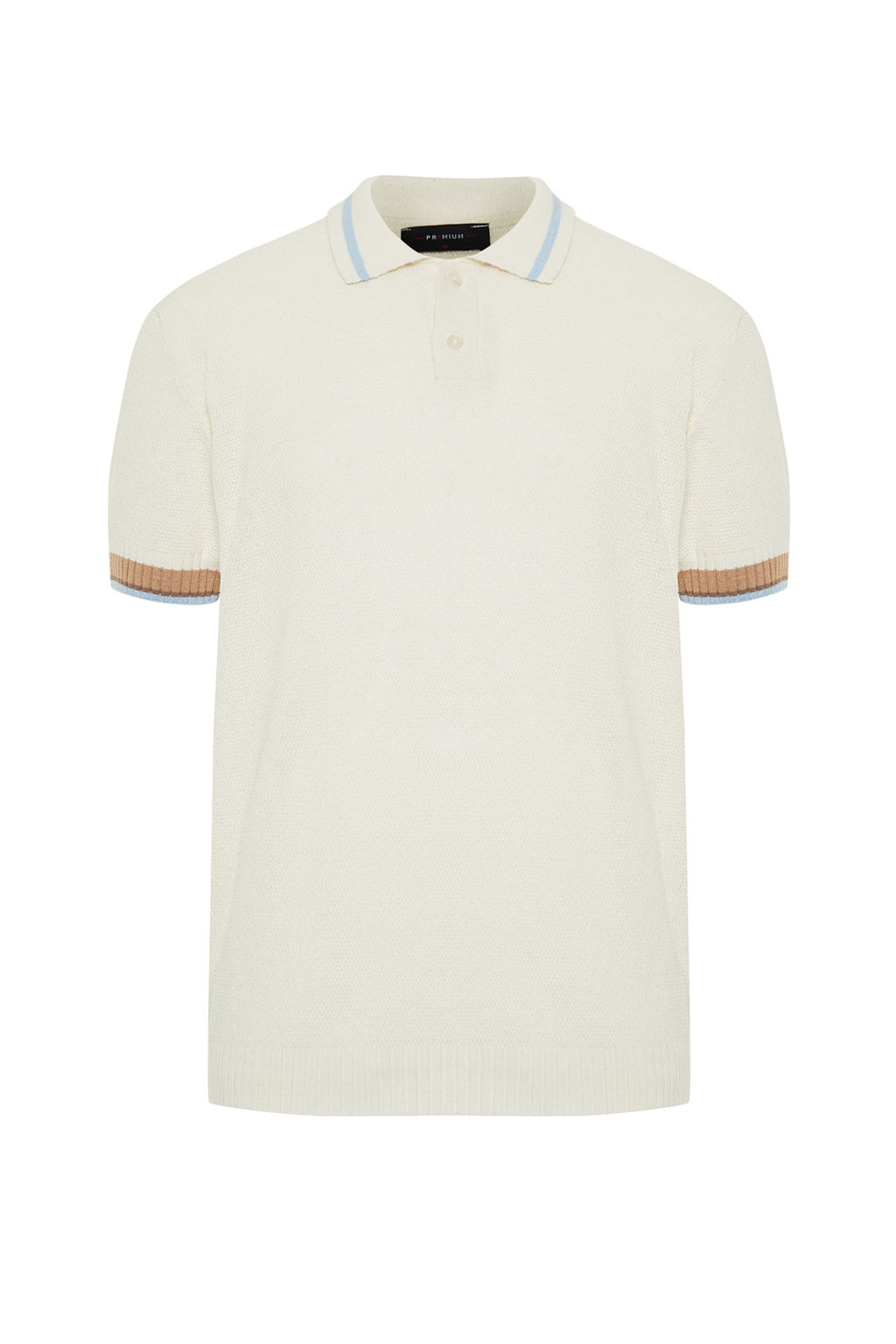 Ekru Regular Fit Cizgi Detayl? Dokulu Triko Polo Yaka T-Shirt TMNSS24PO00002