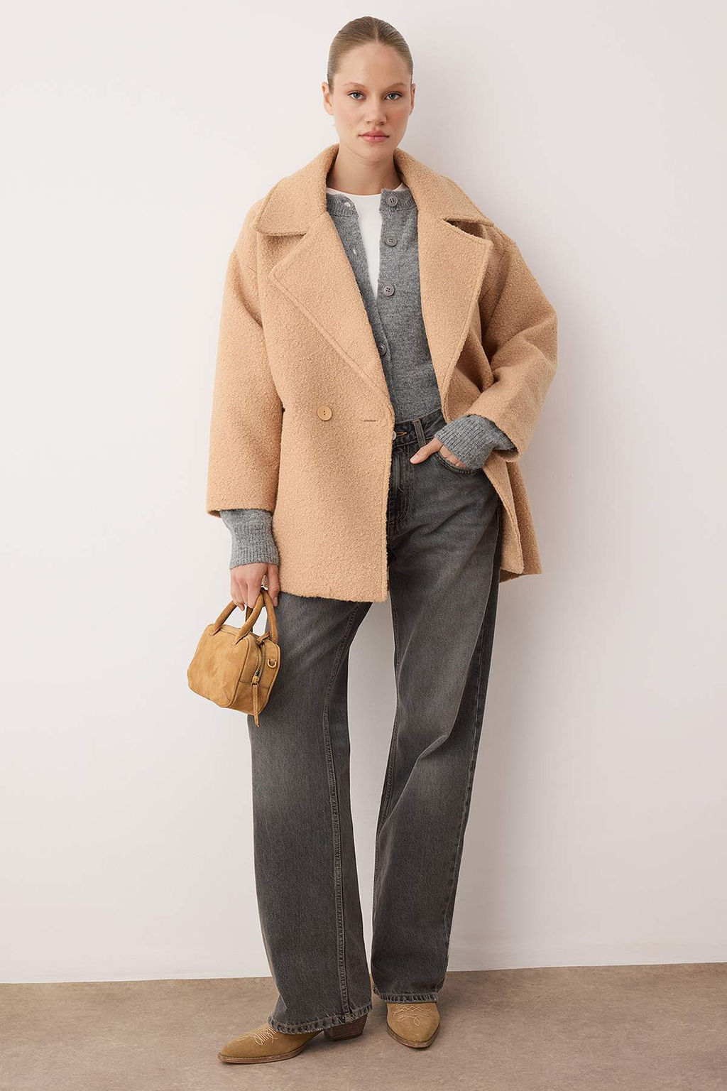 Vizon Buklet Kruvaze Oversize Midi Kaban TWOAW26KB00070 - Trendyolmilla фото 6