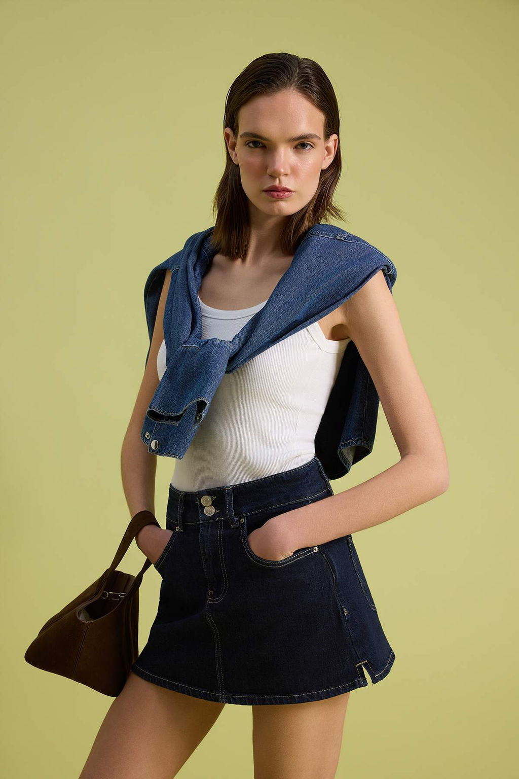 Koyu Mavi Mini Denim Sort Etek TWOSS26SR00208 - Trendyolmilla фото 2