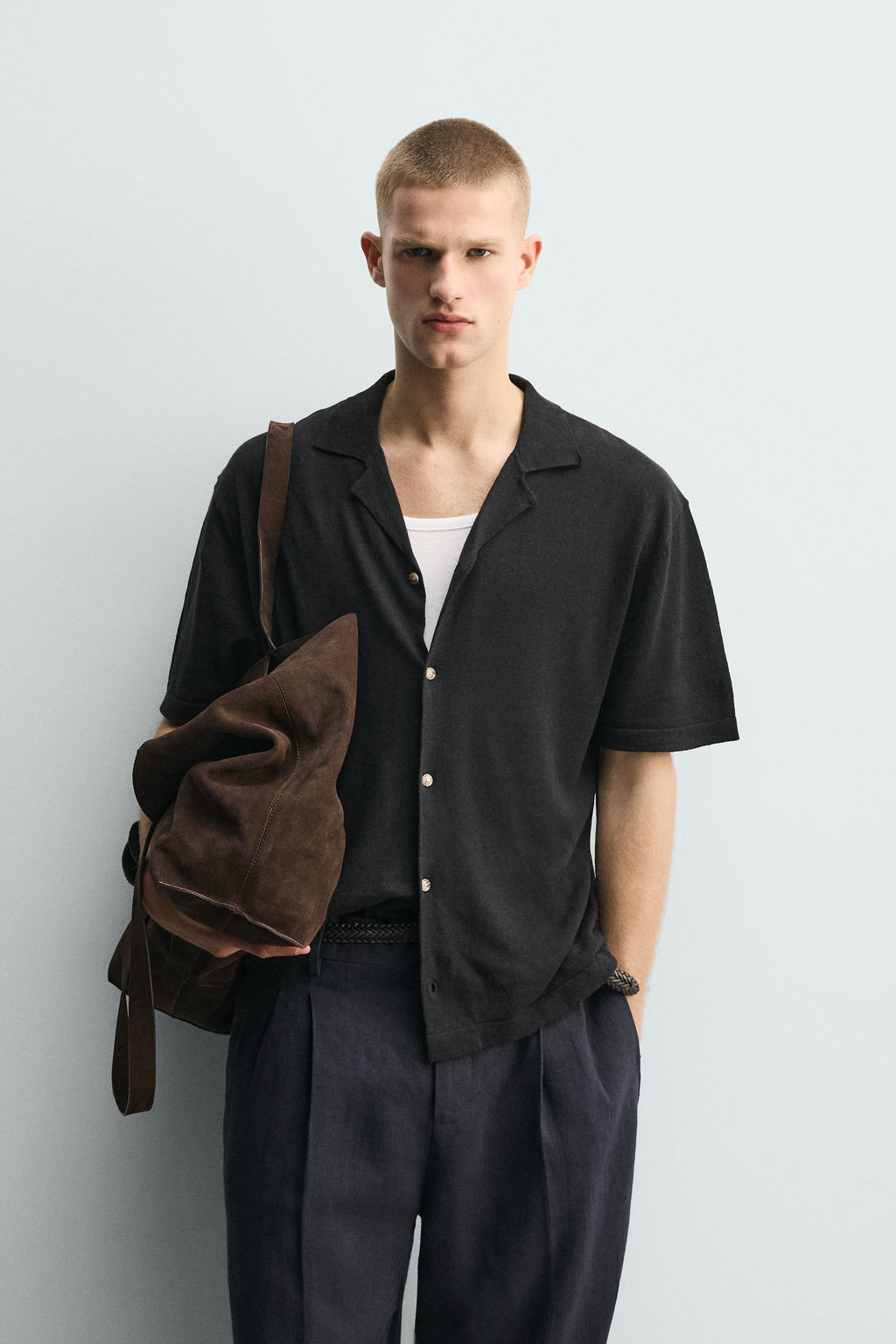 CAMISA PUNTO LINO - ALGOD?N / Negro - Zara фото 2