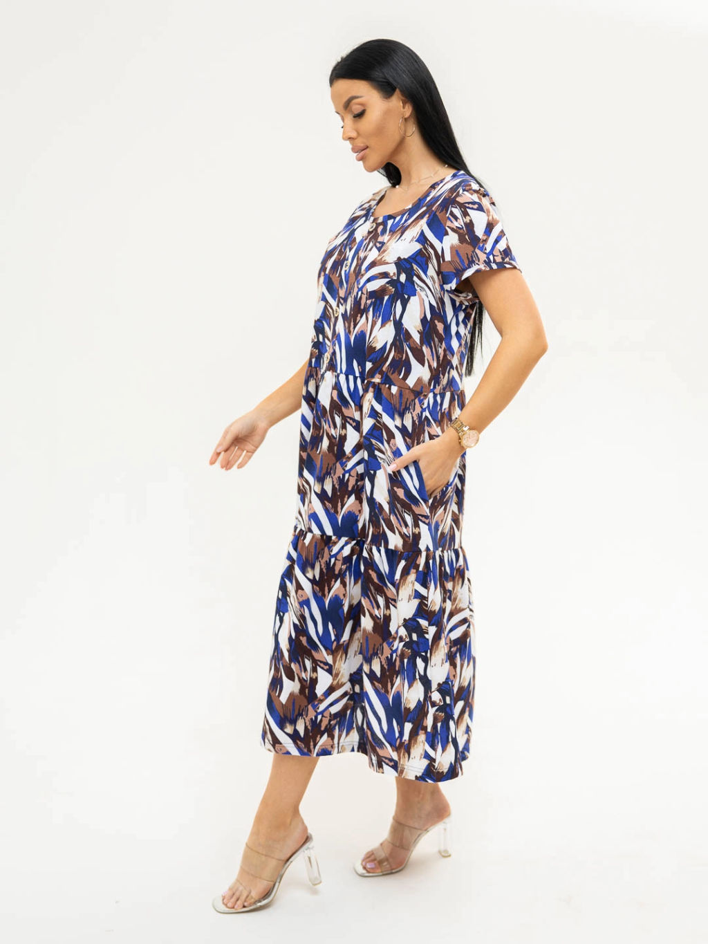 Платье женское, цвет синий бежевый