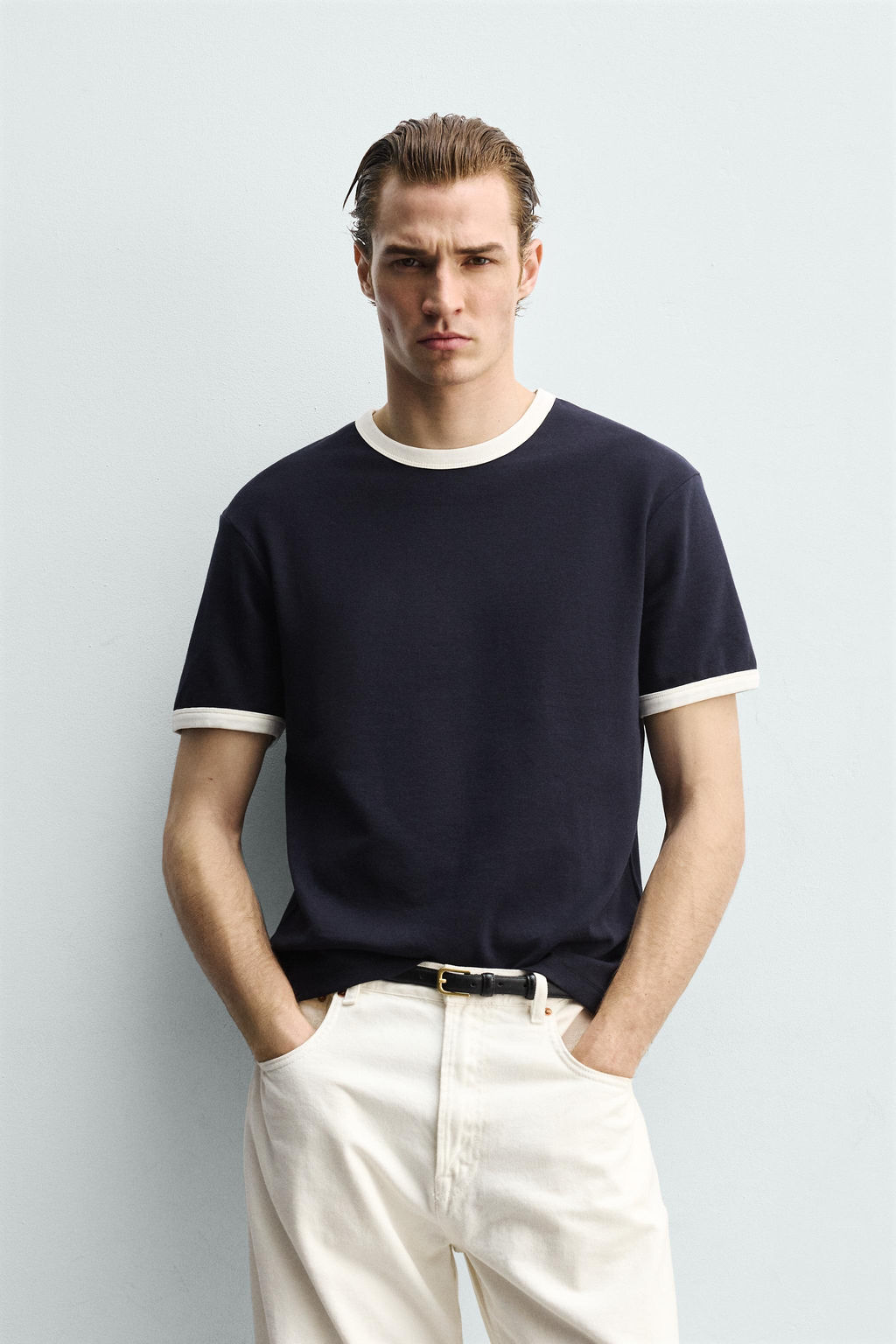 CAMISETA RIB CONTRASTE B?SICA / Marino - Zara фото 2