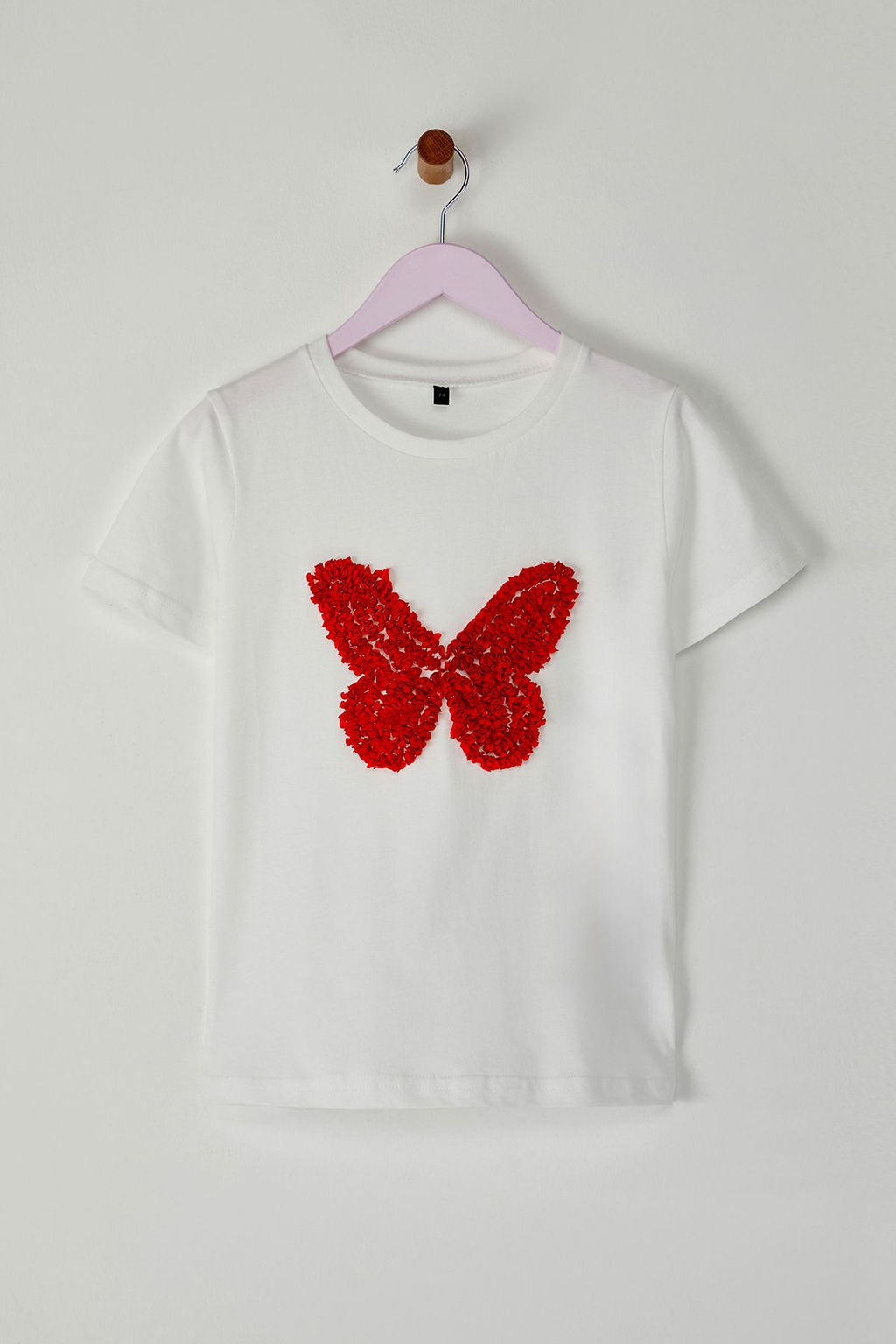 Ekru K?z Cocuk %100 Pamuk Kelebek Desenli Regular/Normal Kal?p K?sa Kol Orme T-Shirt TKDSS25TS00035 - Trendyolmilla фото 3