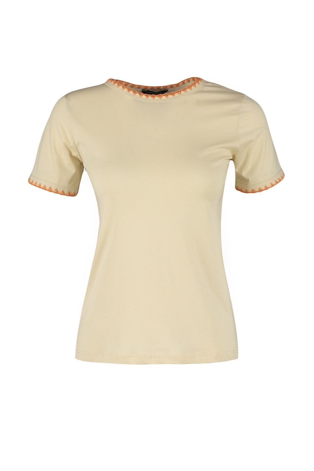 Tas %100 Pamuk Kontrast Dikis Detayl? Basic Bisiklet Yaka Orme T-Shirt TWOSS19AD0085