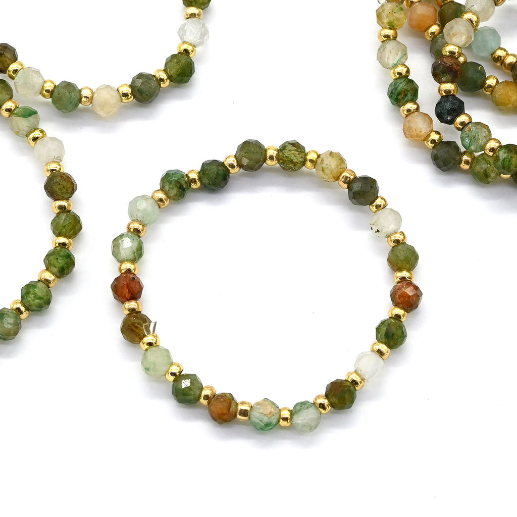 Кольцо на резинке с гранатом (Гроссуляр) шарик 2мм Радуга камня