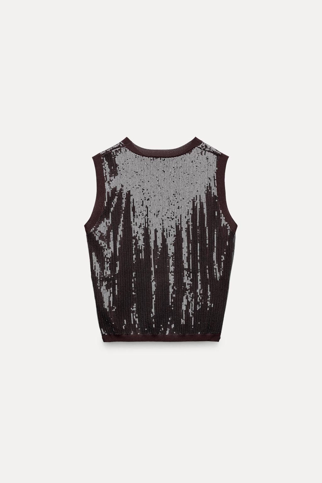 SLEEVELESS SEQUINNED KNIT TOP - Zara фото 11