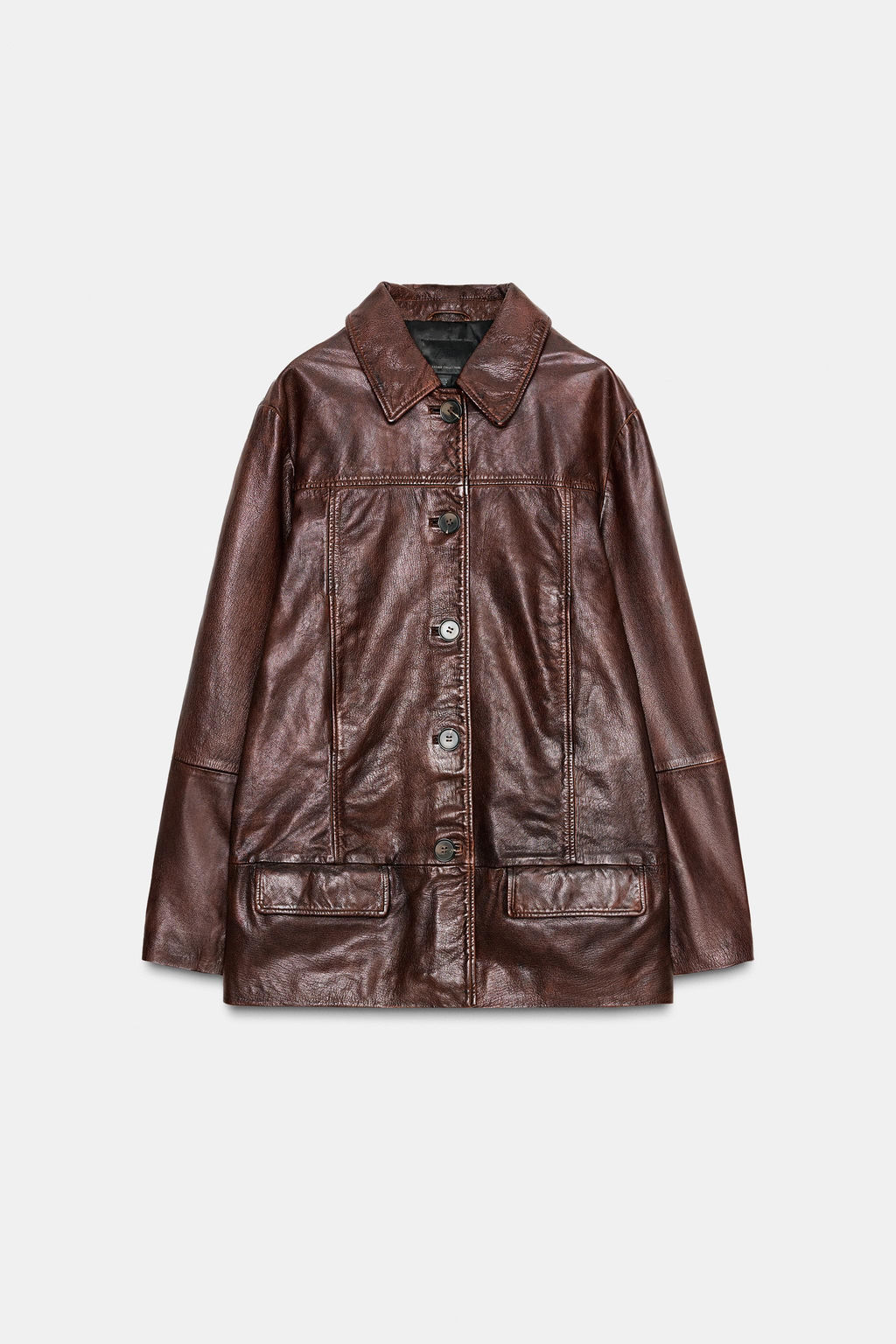 WASHED EFFECT LEATHER JACKET - Zara фото 6