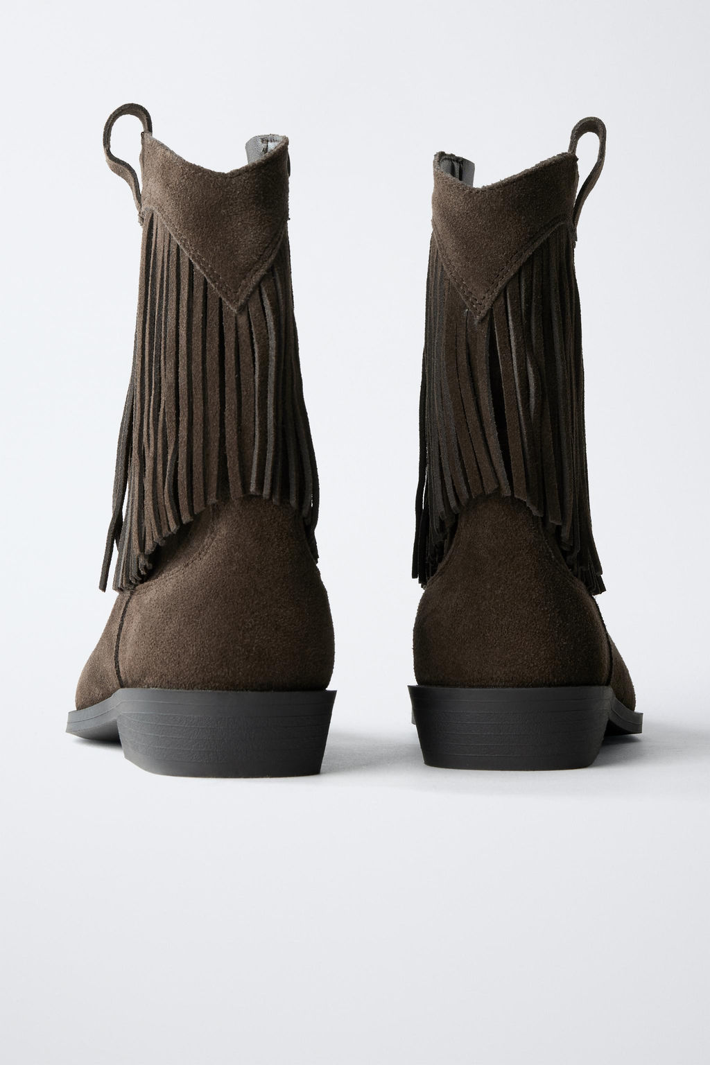 LEATHER COWBOY ANKLE BOOTS WITH FRINGES - Zara фото 5