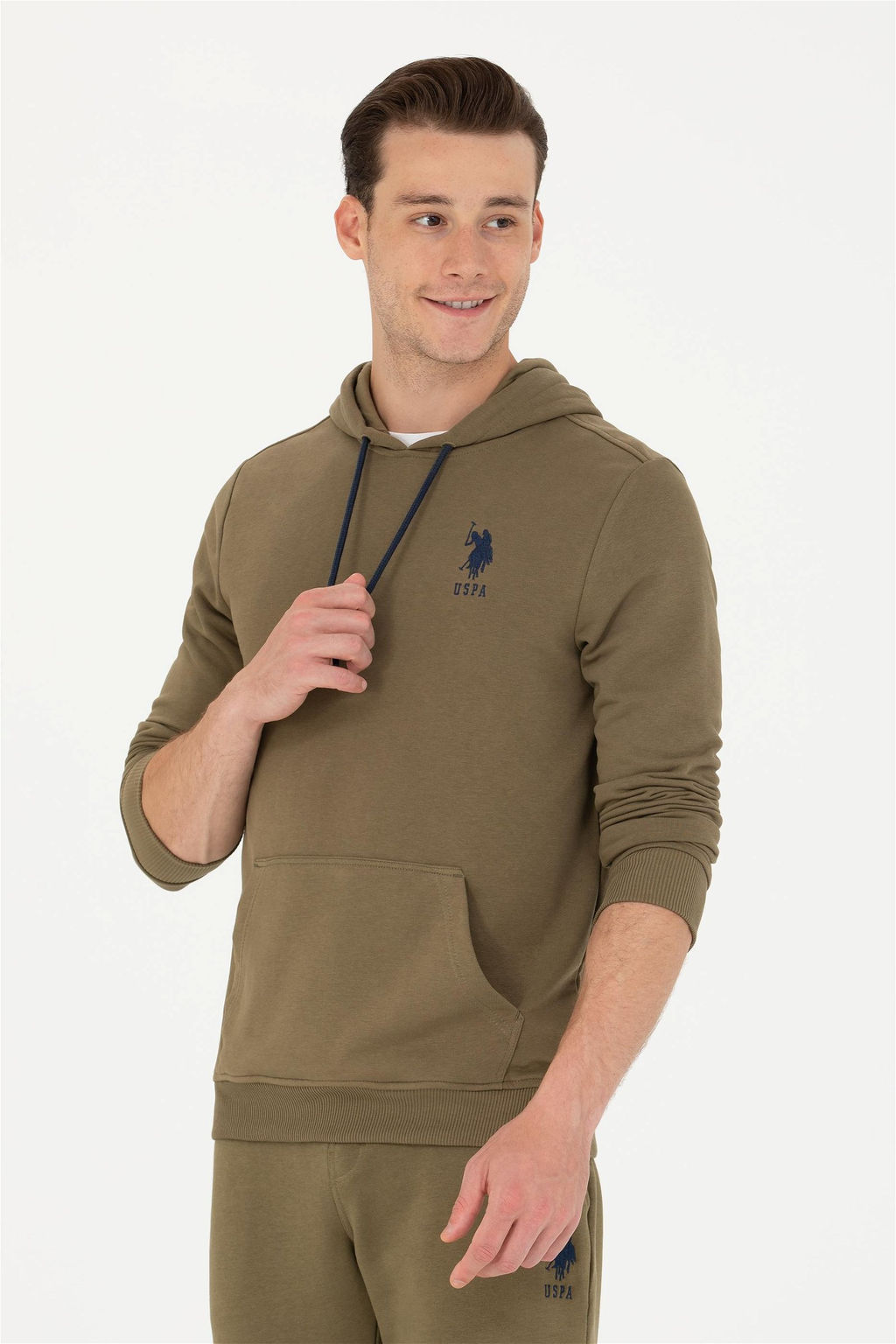 U. S. Polo Assn Мужской базовый свитшот цвета хаки с капюшоном - U.s. polo assn фото 3