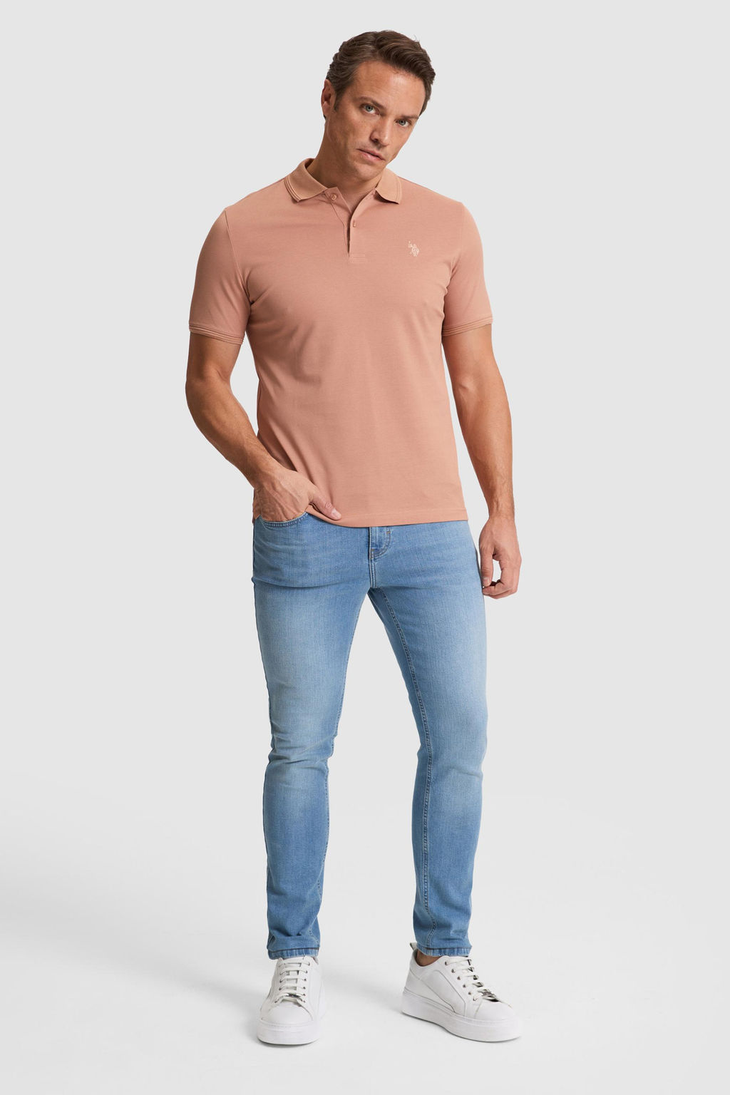 Erkek Pudra Regular Fit Polo Yaka Basic Ti__rt