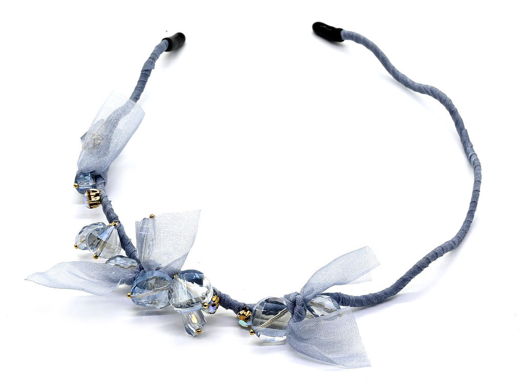 Ободок для волос Волна с цирконом, цвет сизый