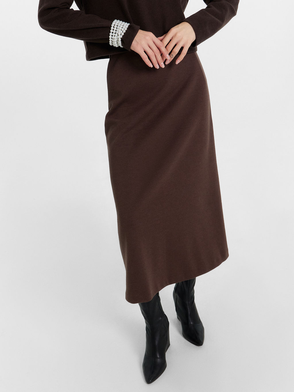 Юбка женская миди Mark Formelle 152802 из хлопка с полиэстером пепельно-коричневый  фото 2