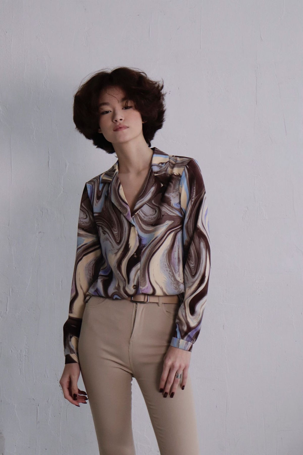 11539 Блуза с английским воротником коричнево-голубая - Martichelli фото 4