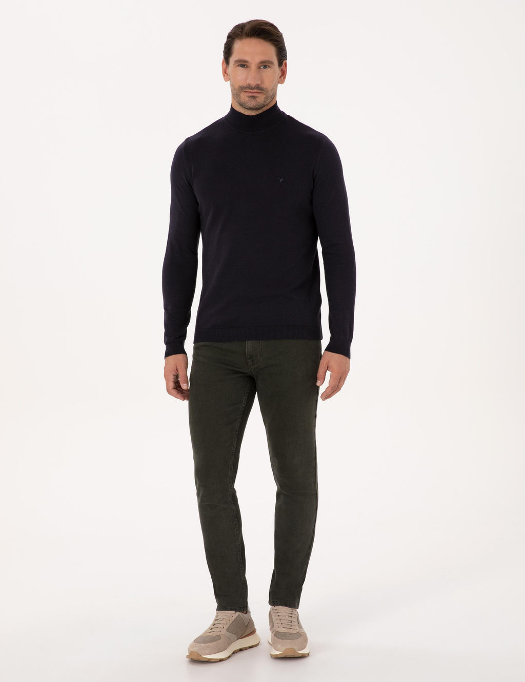 Lacivert Slim Fit Pamuk Kar___ml_ Yar_m Bal_k__ Yaka Basic Triko Kazak - Cacharel фото 4