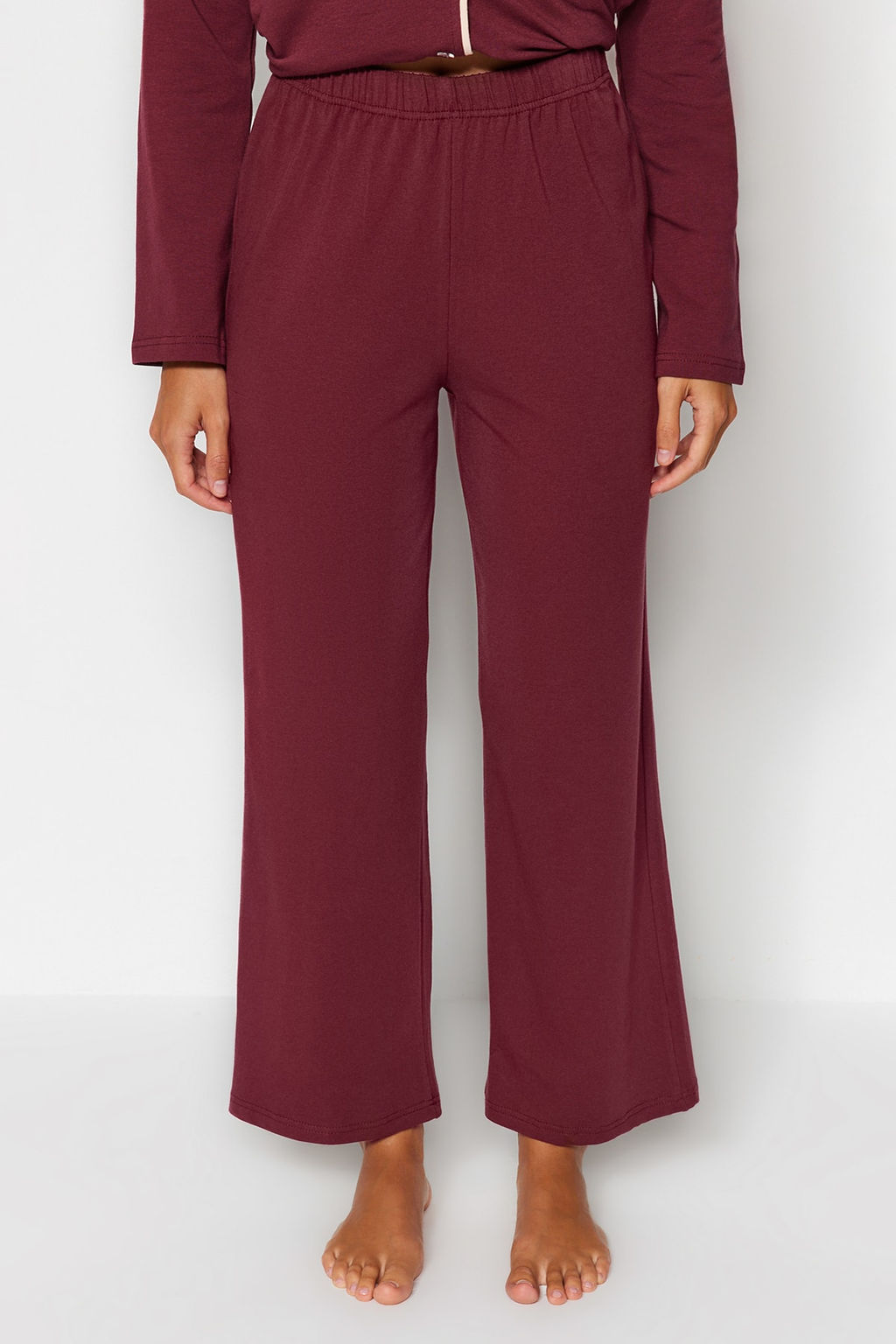 Trendyolmilla Koyu Ten Pamuklu Biye Detayl? Gomlek-Pantolon Orme Pijama Tak?m? THMAW24PT00025  фото 8