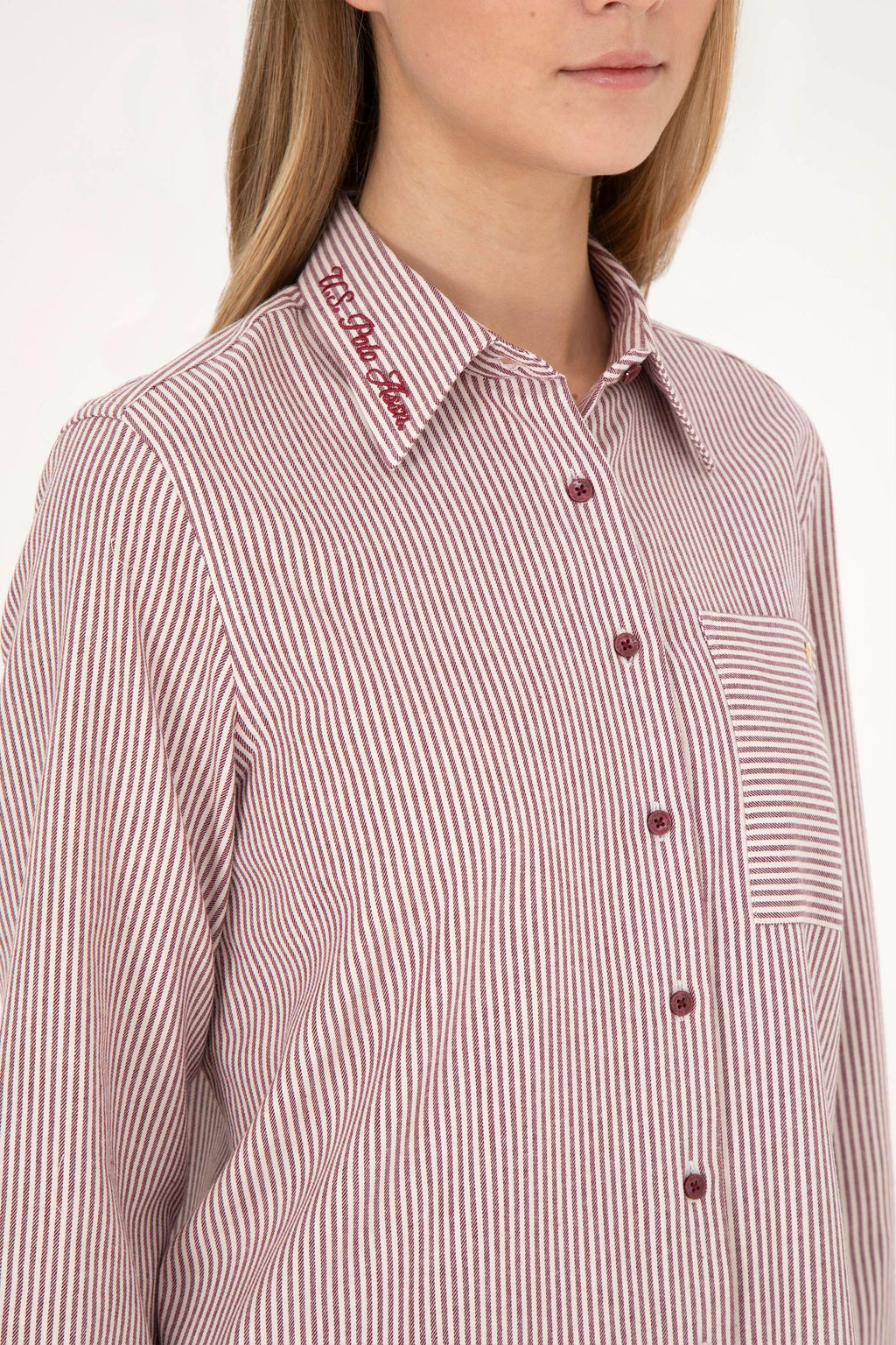 Женская бордовая рубашка с длинным рукавом Неожиданная скидка в корзине - U.s. polo assn фото 7