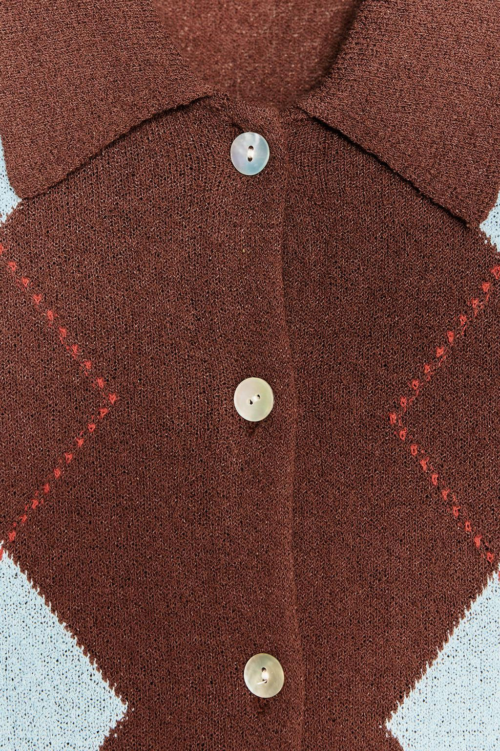 DIAMOND PATTERN KNIT POLO TOP - Zara фото 7