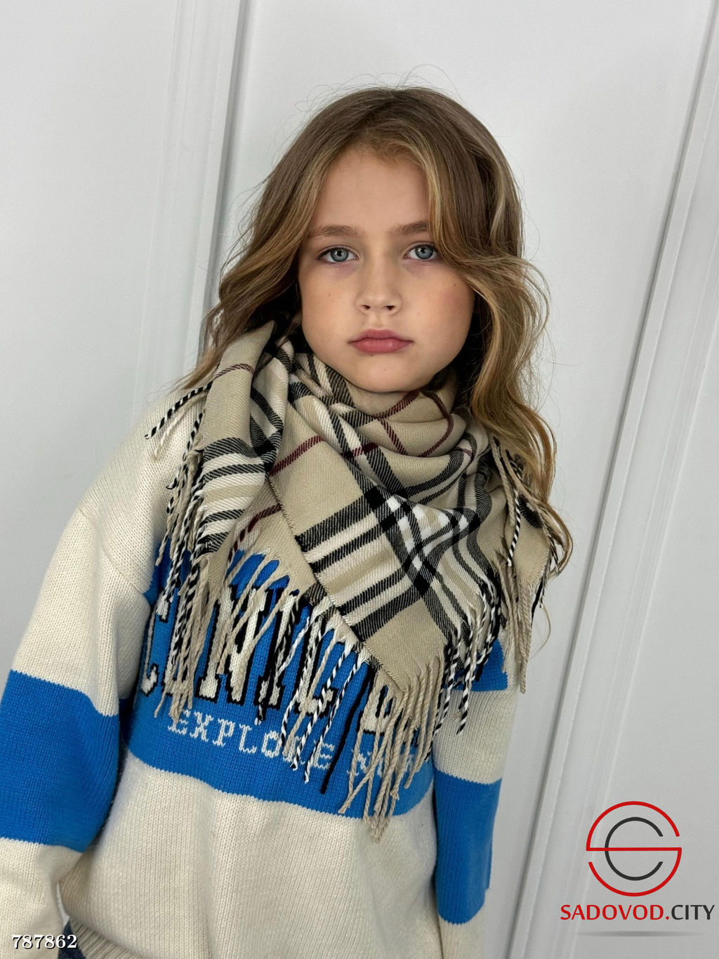 Детский платок теплый в клетку