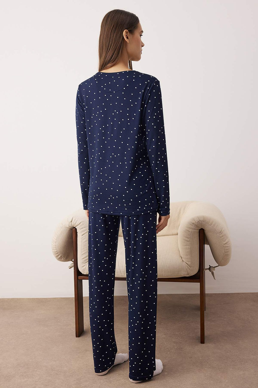 Lacivert Puantiyeli Ay?c?k Patchli Yumusak Tuse K?sl?k Orme Pijama Tak?m? THMAW26PT00189 - Trendyolmilla фото 4