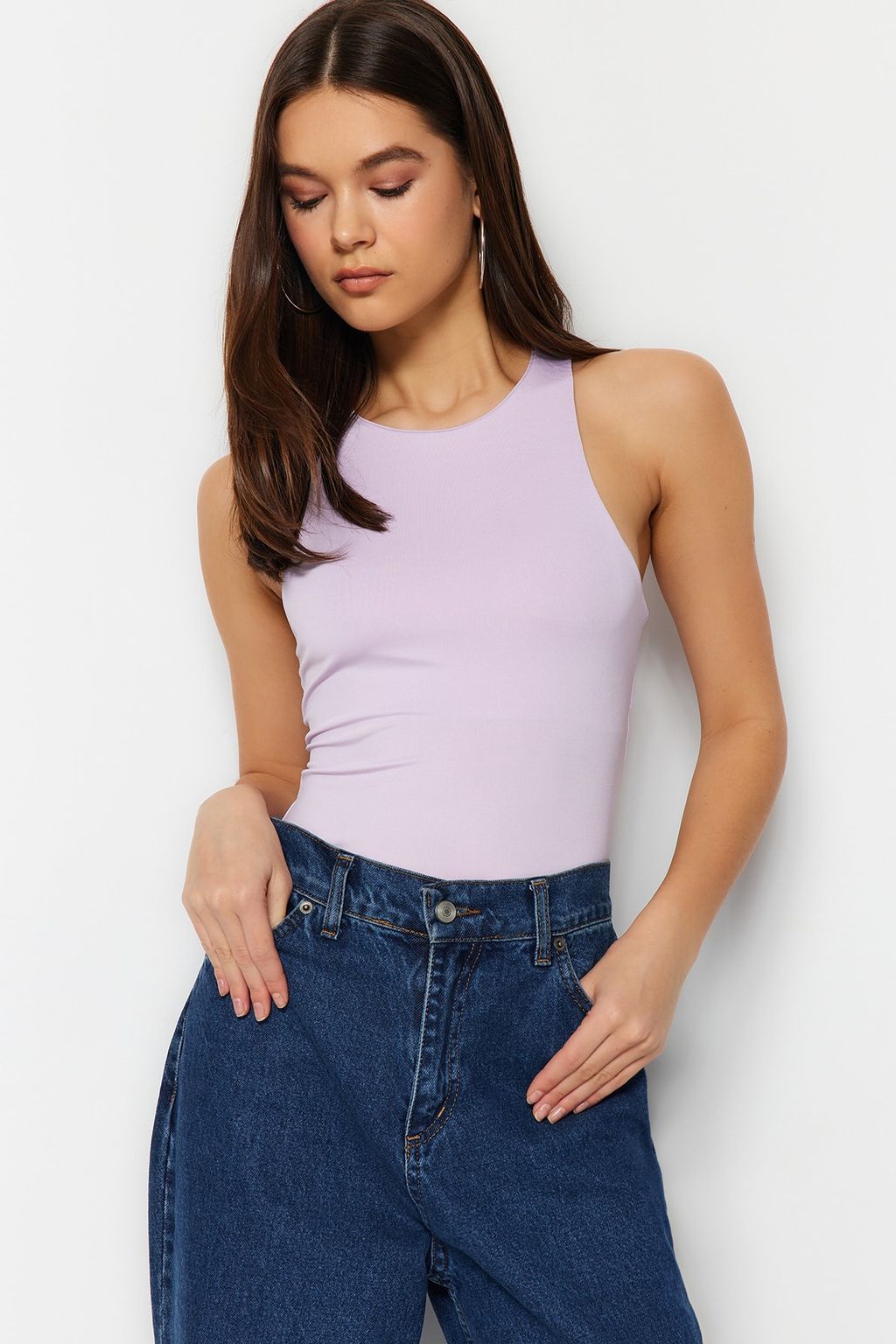 Lila Halter Yaka Vucuda Oturan Esnek Alttan C?tc?tl? Orme Body TWOSS20BD0044