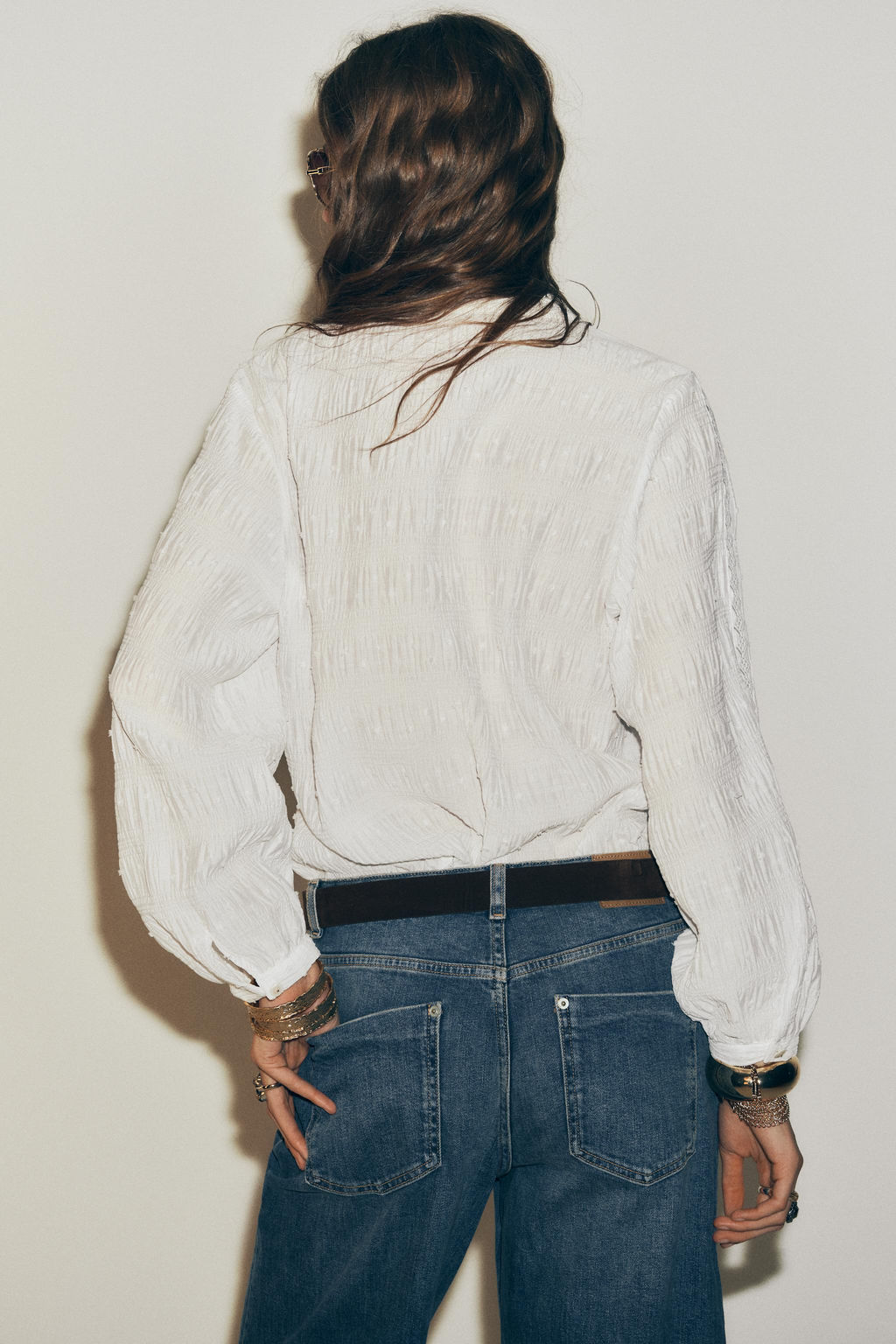 DOTTED MESH AND LACE TRIM BLOUSE - Zara фото 9