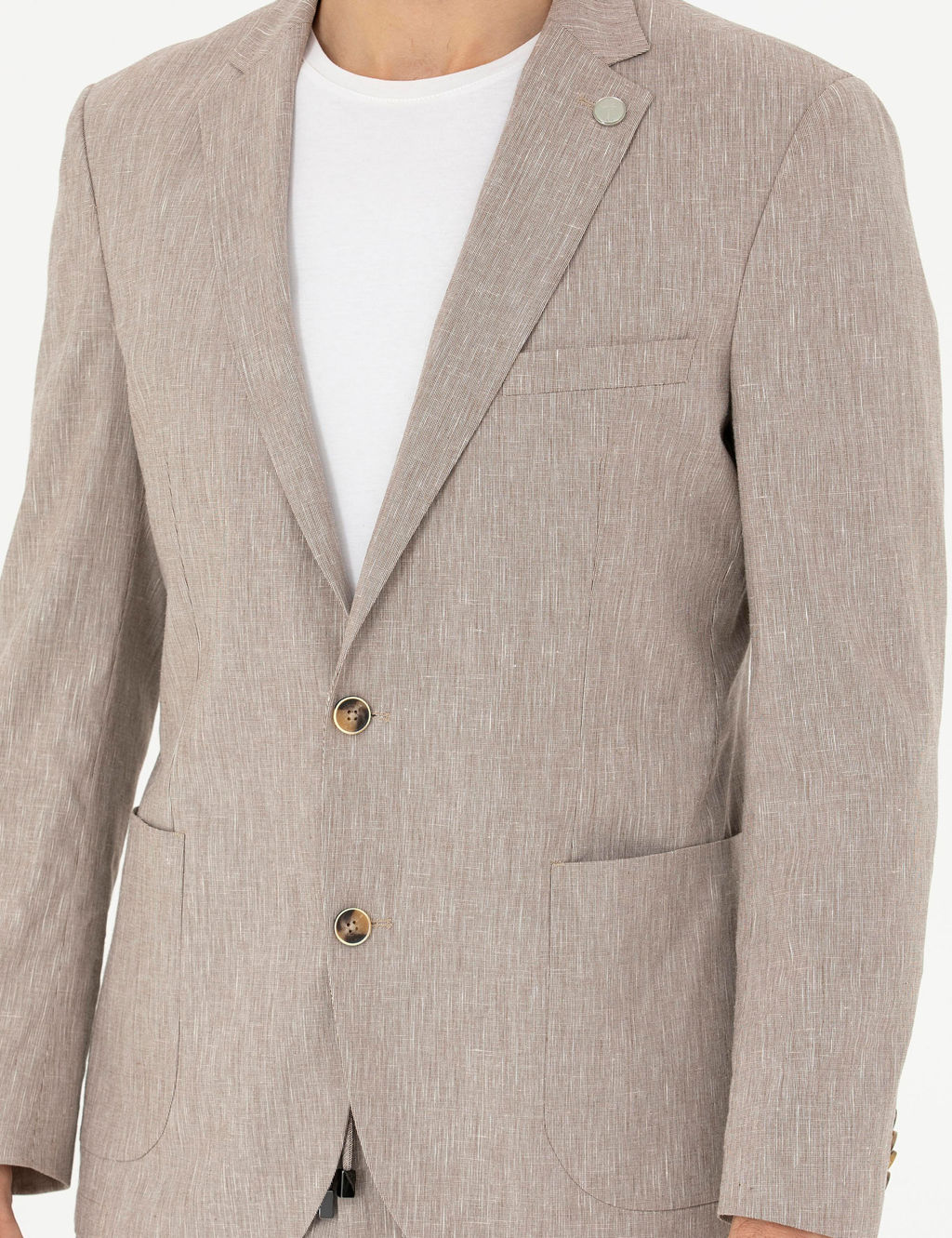 A__k Kahverengi Ex. Slim Fit Keten Kar___ml_ Ceket