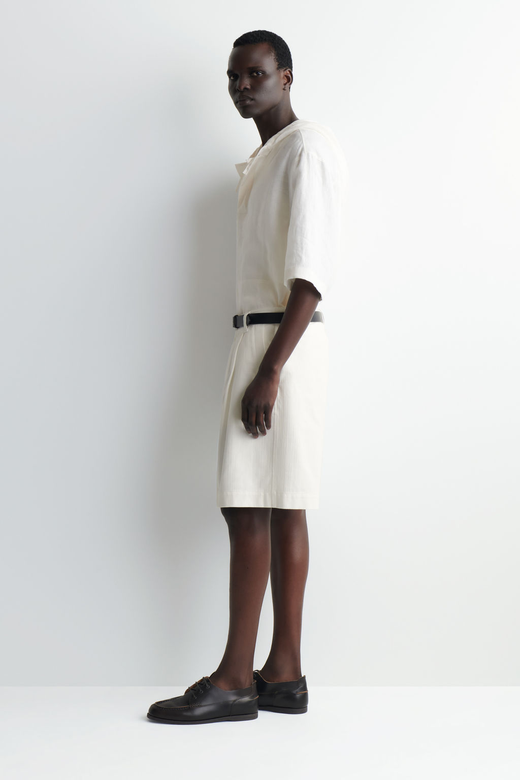 PLEATED DENIM-HERRINGBONE SHORTS - H&m фото 7