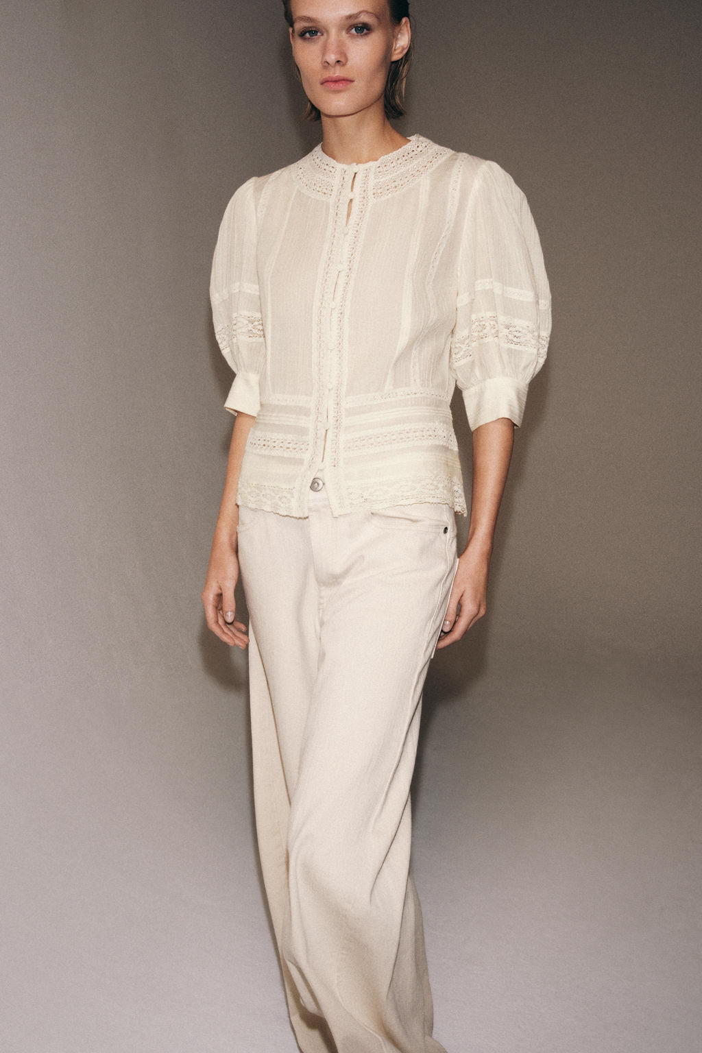 BLUSA ROM?NTICA ENCAJE ZW COLLECTION / Crudo - Zara фото 5