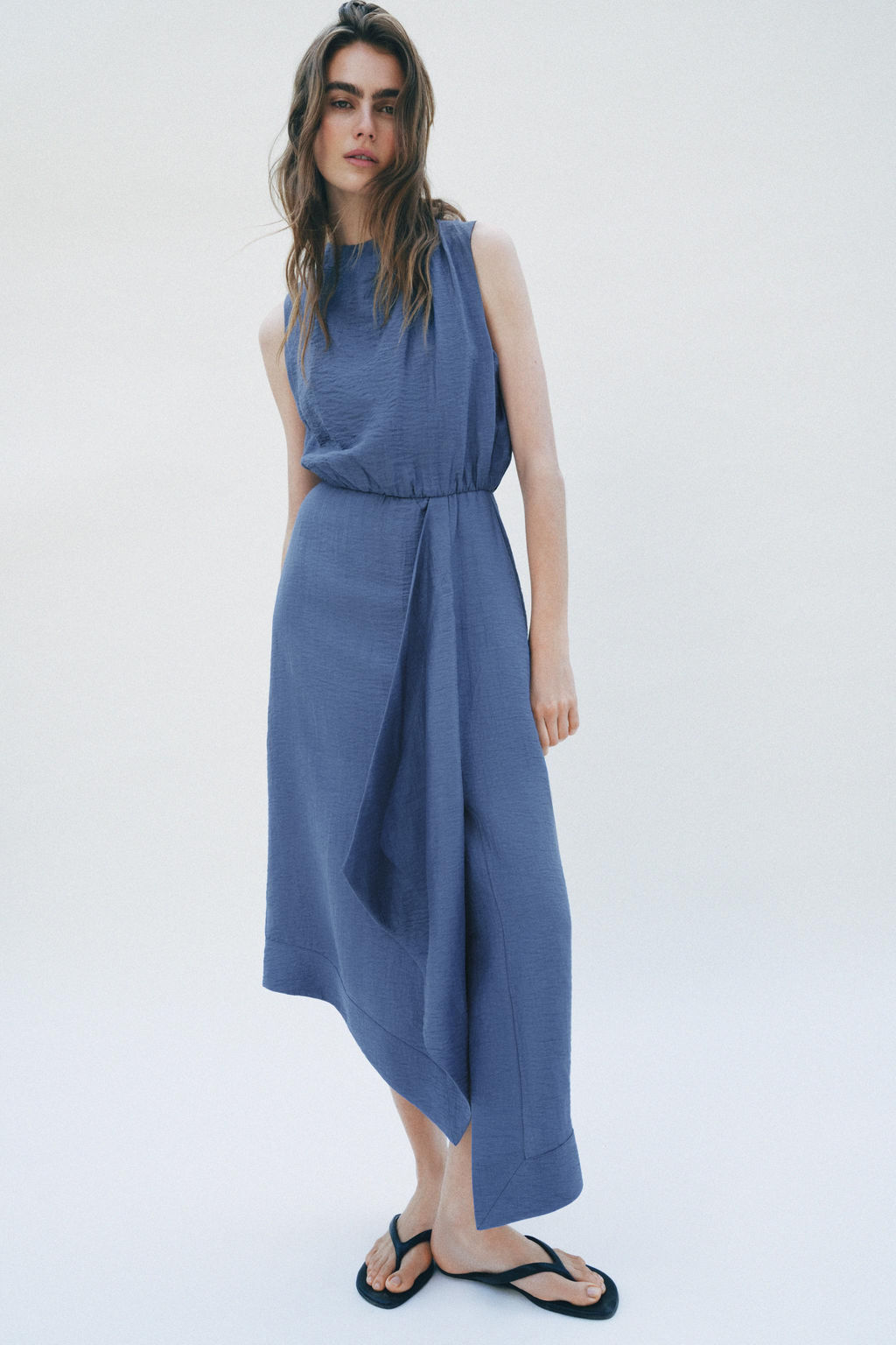 VESTIDO MIDI MANGA SISA CON LINO / Azul lavado - Zara фото 2