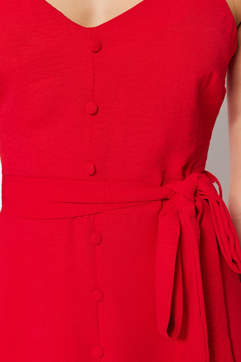 K?rm?z? Kusakl? A-Kesim Volanl?Dugme Detayl? Dokuma Maxi Elbise TWOSS23EL02271