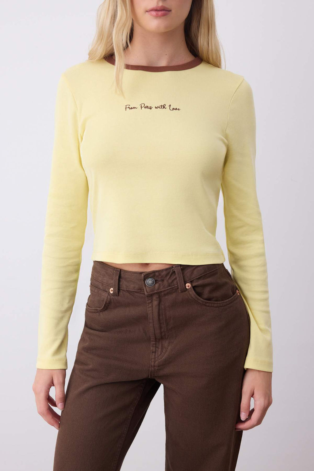 Ac?k Sar? Nak?sl? Fitted/Vucuda Oturan Kontrast Detayl? Orme T-Shirt TWOAW26TS00019 - Trendyolmilla фото 7