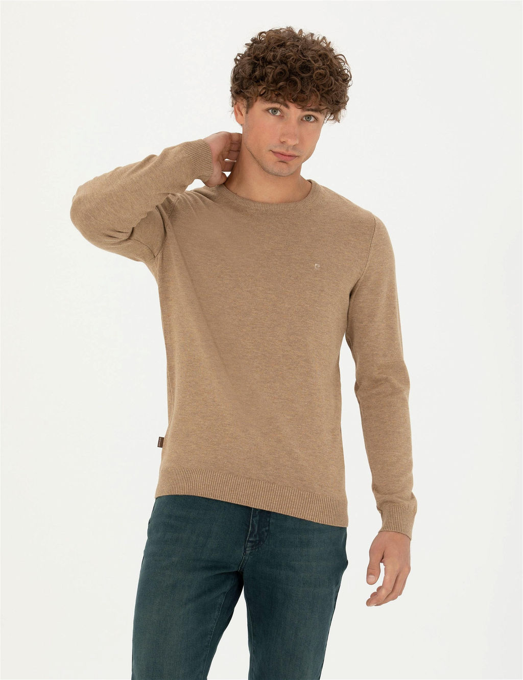 Camel Melanj Slim Fit Bisiklet Yaka Basic Triko Kazak
